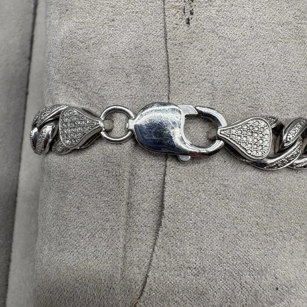 Men's Diamond Cuban Link Bracelet Sterling Silver .925 7
